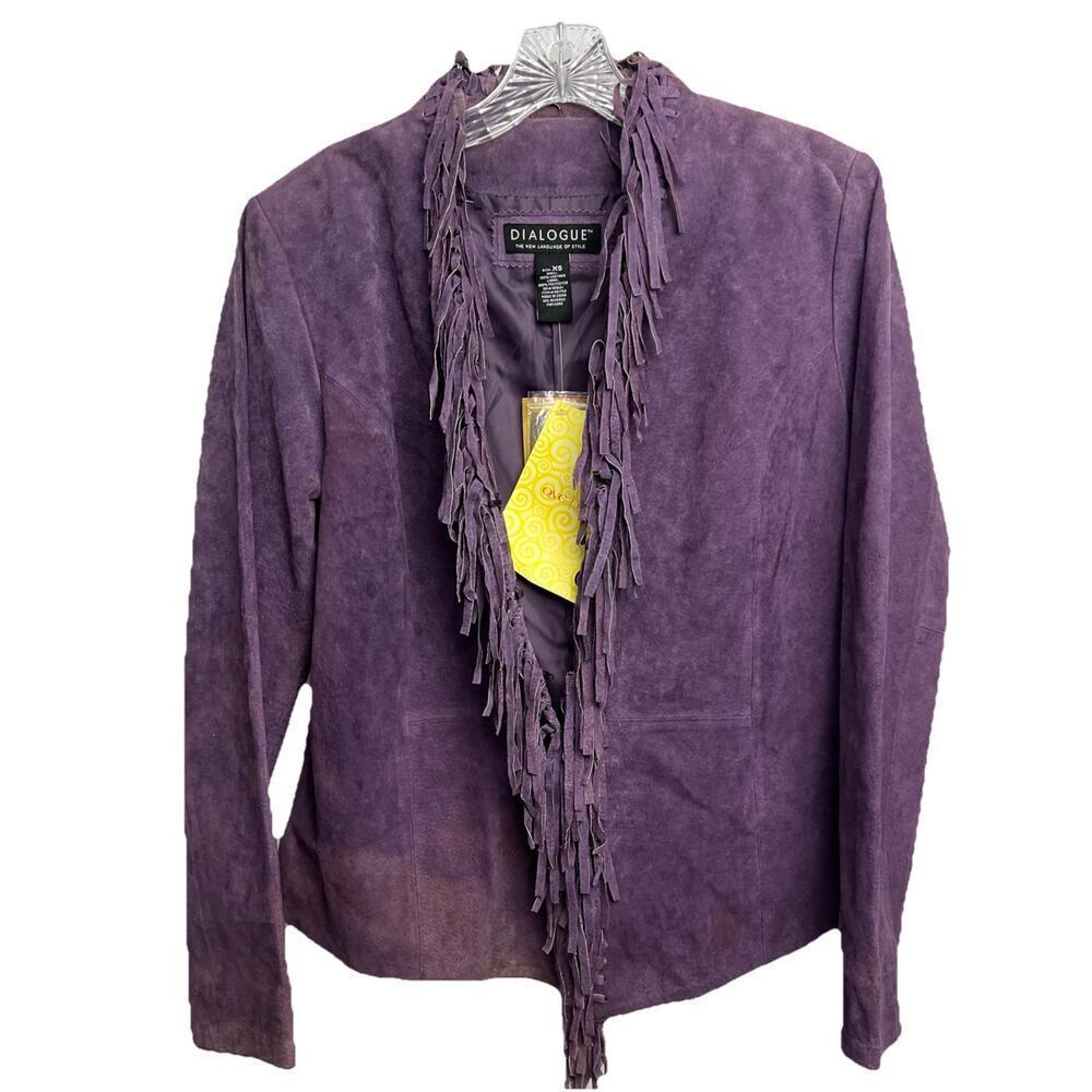 NWT Dialogue Fringe Genuine Leather Purple Suede Western Rodeo Jacket Size XS